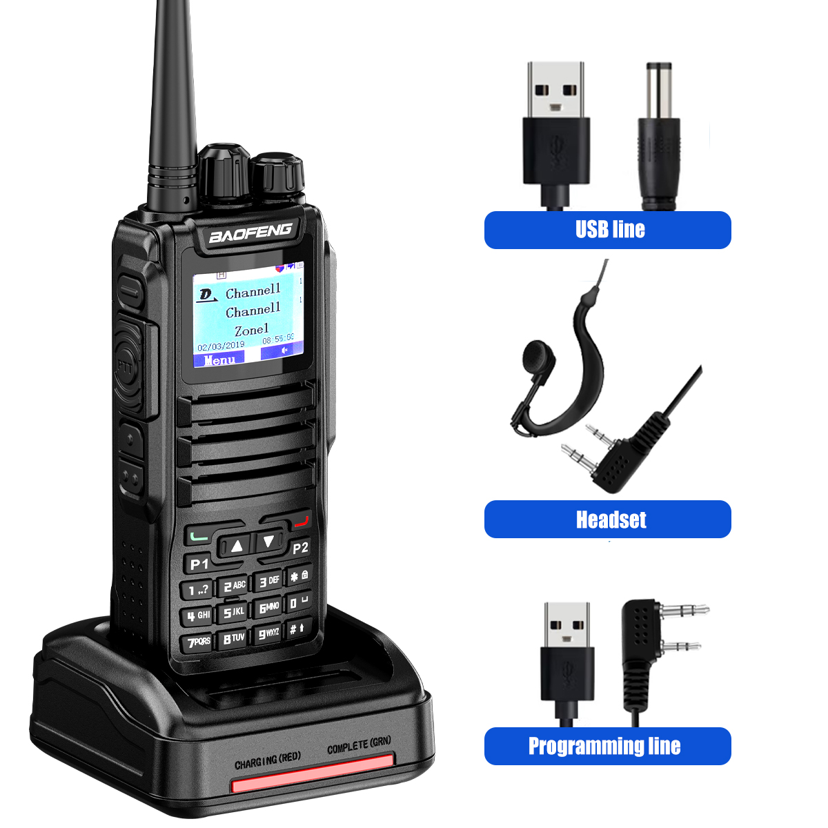 DM-1701 Dual Band Dual Time Slot DMR/Analog Two Way Radio, 3,000 Channels Amateur Radio/Free Programming Cable, Charger and PTT