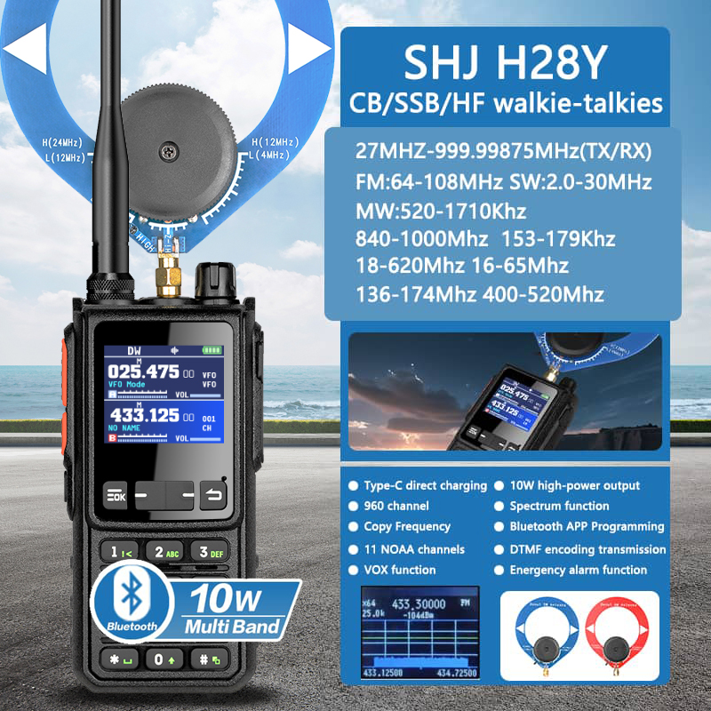 ​SHJ H28Y Handheld Shortwave Radio | CB/SSB/HF Multi-Band | 10W Output Power | Bluetooth Frequency Writing | 960 Channels​